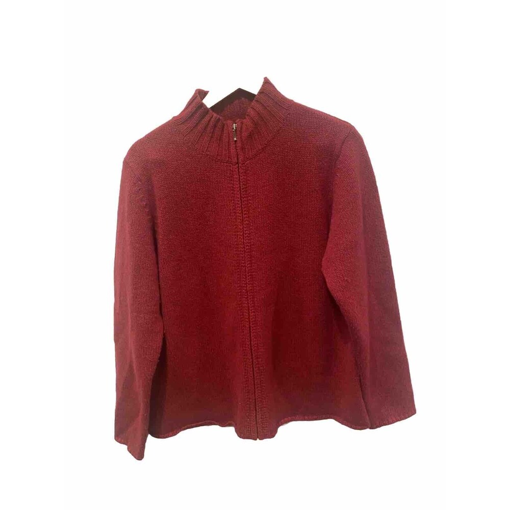 LL Bean Women's XL Regular Hot Pink Full Zip Lambs Wool Blend